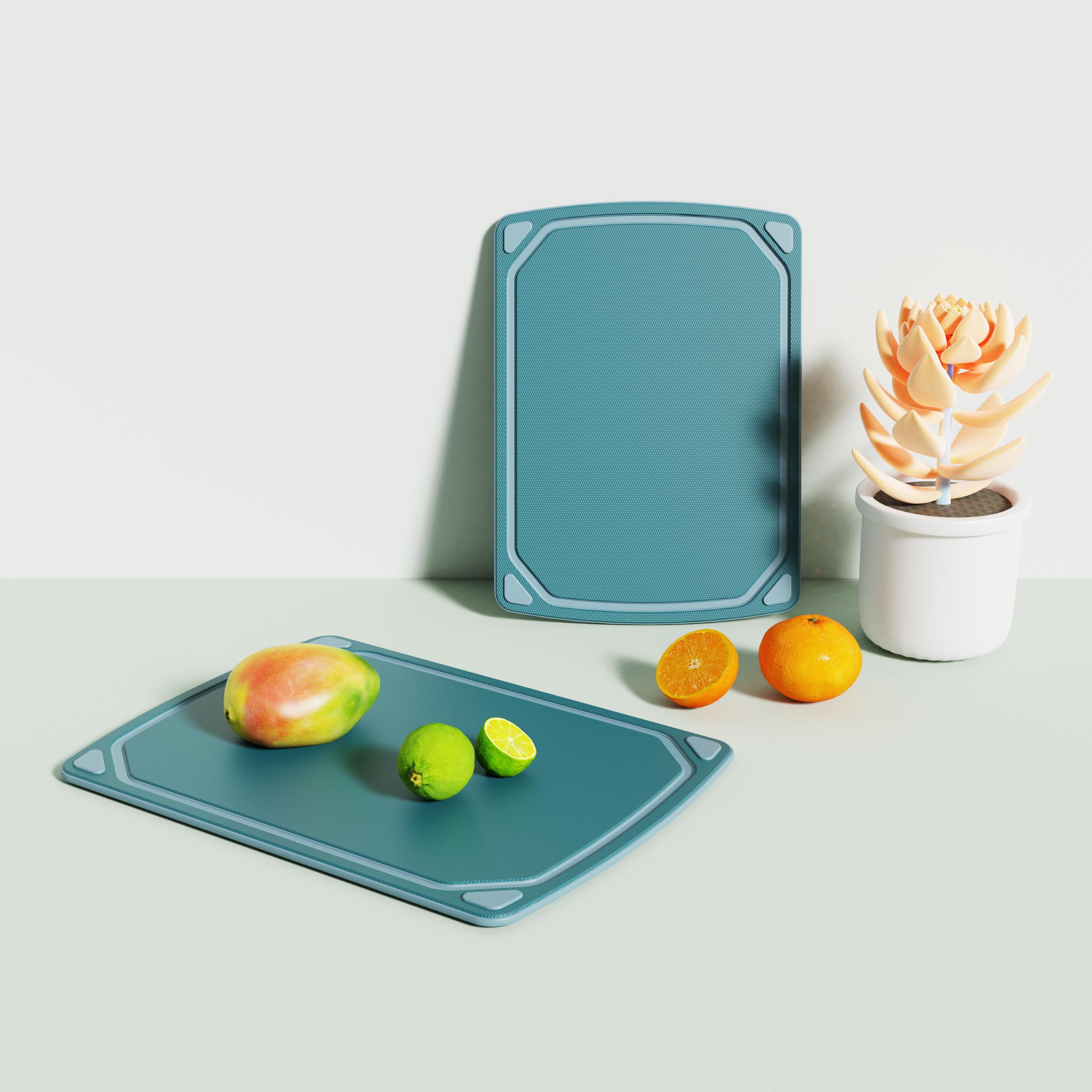 Mainstays 2 Pieces 8.5” x 11” and 10” x 14” Non-Slip Recycled Poly Cutting Board,  Blue Color