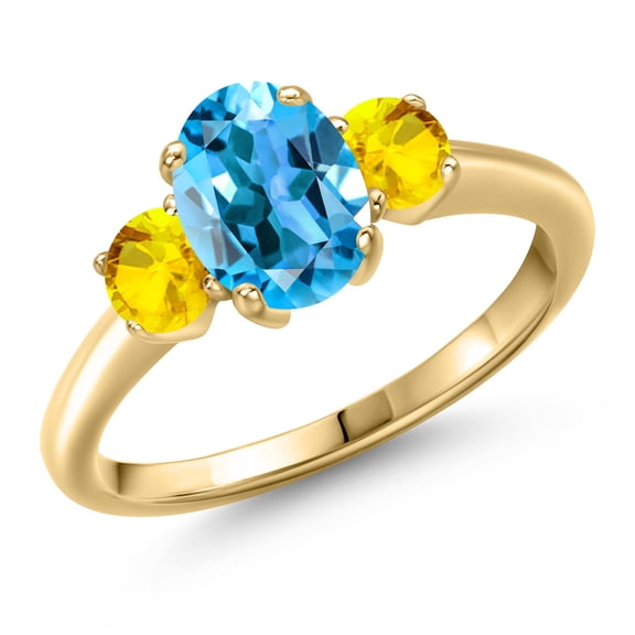 Gem Stone King 10K Yellow Gold Swiss Blue Topaz and Yellow Sapphire Engagement Ring for Women | 2.22 Cttw | Oval 8X6MM | Gemstone November Birthstone | Size 9