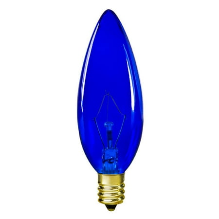 Satco S3218 - 25 Watt Light Bulb - B9.5 - Transparent Blue - Candelabra Base - 1500 Life Hours - 120 Volt