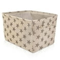 thumbnail image 4 of Canvas Storage Basket Rectangular with Handles 7.5''x16''x12.25'', Household Storage For Blankets, Towels, Toys - White with Gray Stars, 4 of 7
