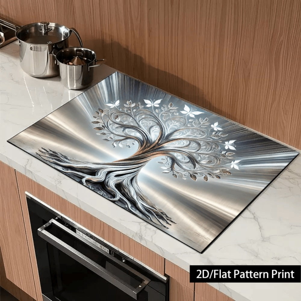 1 piece, stove panel and cooktop panel protection pad, 2D flat butterfly life tree pattern kitchen decorative countertop pad, suitable for stoves, washing machines, dryers, coffee machines, multi-fun