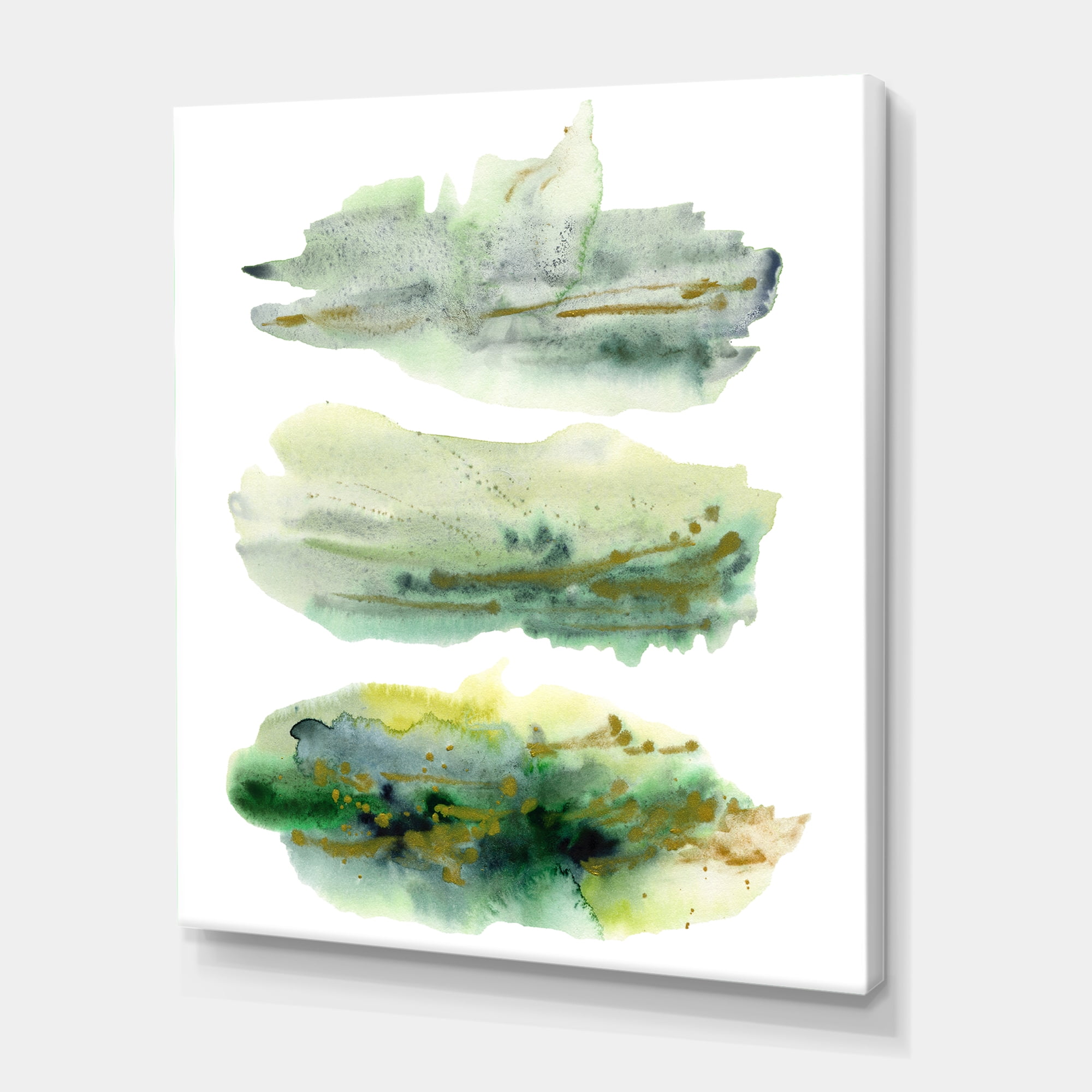 Designart ' Golden Green Abstract Clouds II ' Modern Canvas Wall Art Print