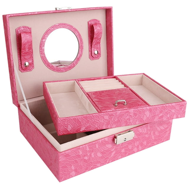 EGNMCR Jewelry Boxes & Organizers Jewelry Box With Lock And Mirror Jewelry Organizer Storage Case With 2-Layers Display For Earrings Bracelets Rings Watches Jewelry Boxs