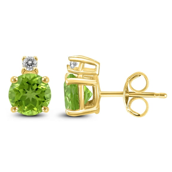 SZUL Women's 14K Yellow Gold 6MM Round Peridot and Diamond Earrings