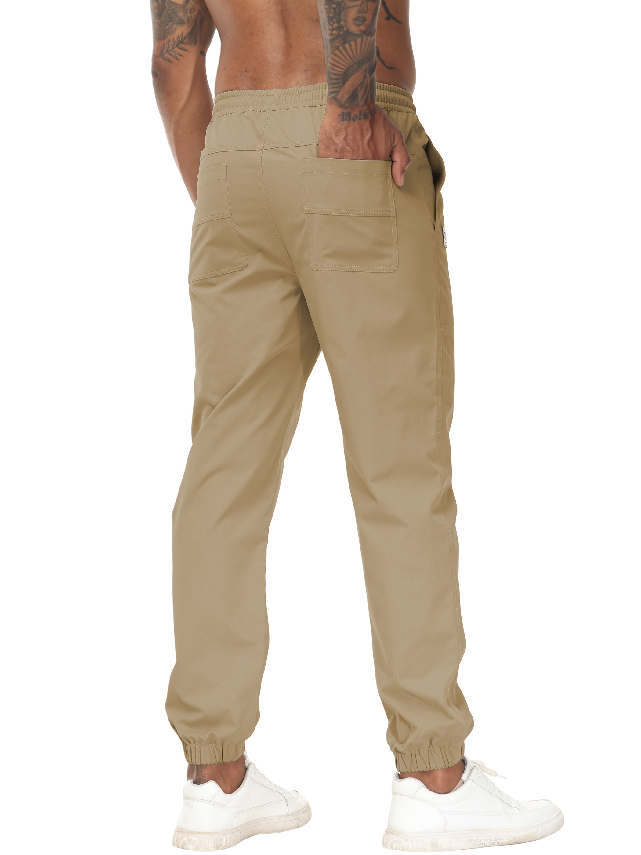 Buy RAREBONE Men's Cargo Pants 100% Cotton Relaxed-Fit Trousers Elastic  Waistband Lightweight Work Sweatpants Multi Pockets, Khaki, Large at