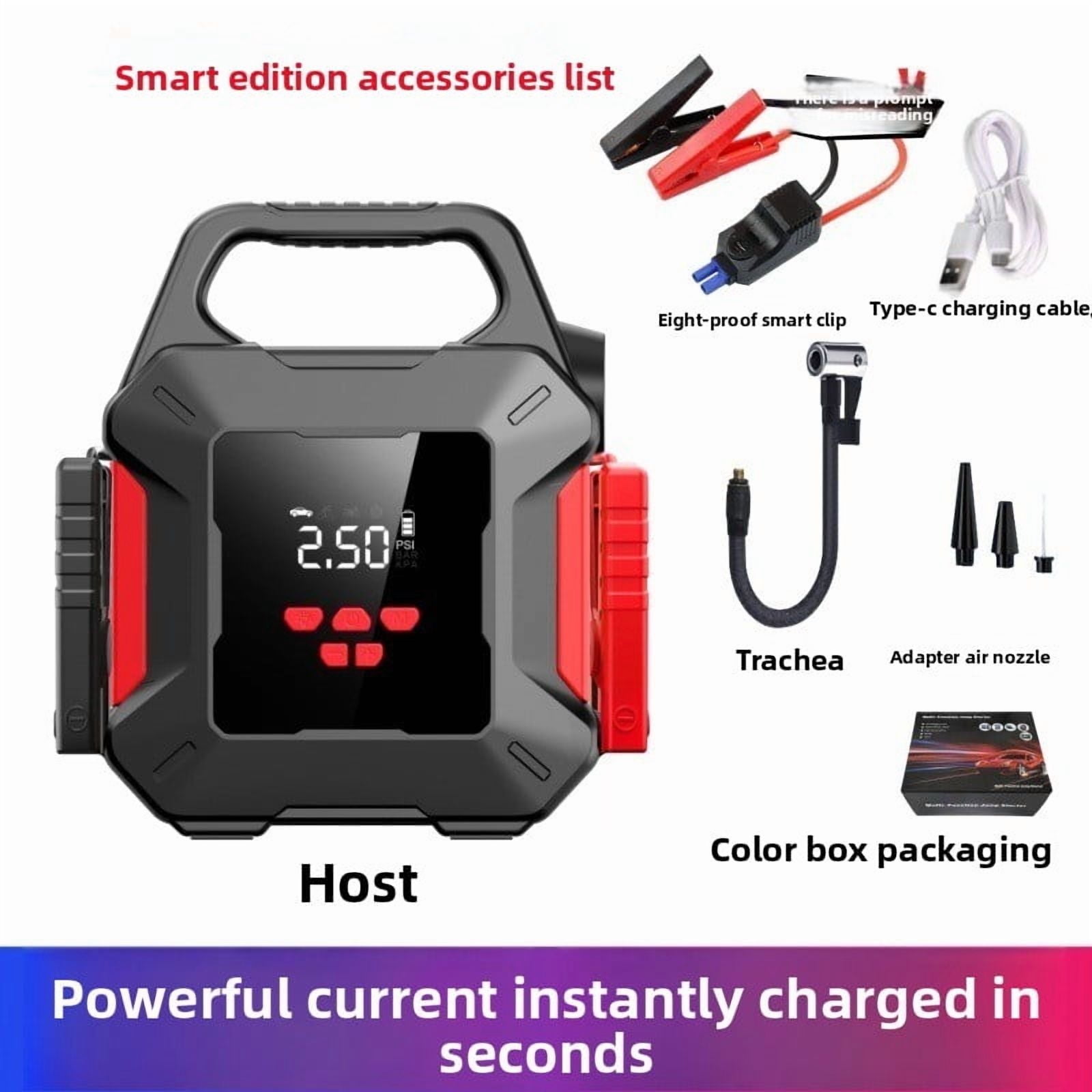 39800mAh Car Battery Charger Portable Jump Starter with Air Compressor for 12V Vehicles Digital Display Power Bank LED Flashlight USB C Charging
