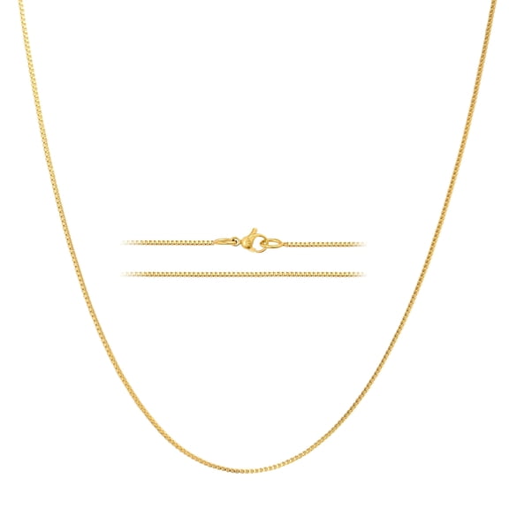 KISPER Gold Box Chain Necklace for Women, 24K Plated, Thin Dainty Layering