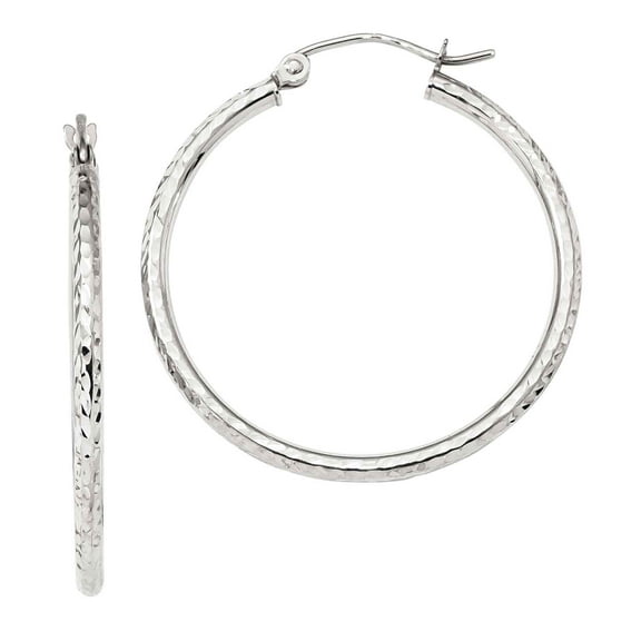 Primal Gold 10 Karat White Gold Diamond-cut 2mm Round Tube Hoop Earrings
