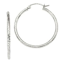 Primal Gold 10 Karat White Gold Diamond-cut 2mm Round Tube Hoop Earrings