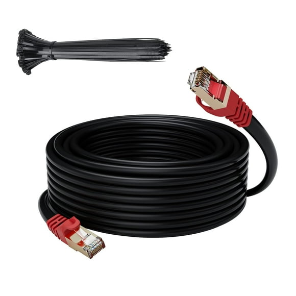 shiyou-Cat 6E Cat 7 Ethernet Cable 25 FT Outdoor&Indoor 10Gbps Heavy-Duty Shielded Internet Cable,POE,SFTP,UV Waterproof Direct Burial,Cat6A Cat7 Cat 6 Copper LAN Network Cable RJ45 Patch Cord+Ties