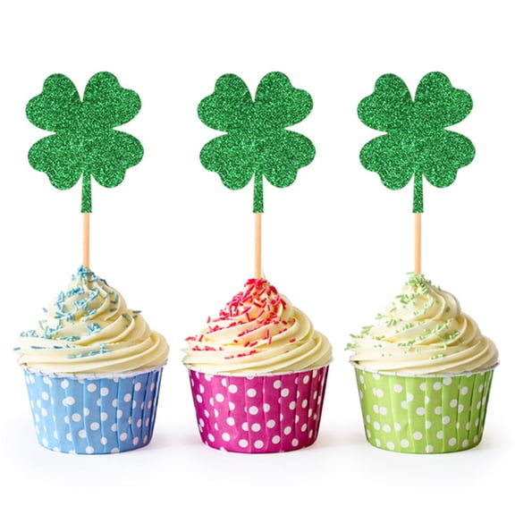 PBPBOX St Patrick's Day Cake Decorations Green Synthetic Picks for Party Cakes and Desserts 12 Pieces