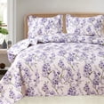 thumbnail image 5 of Jessyhome Purple Floral Bedspread Queen/Full Size, Lightweight Watercolor Botanical Printed Quilt Set, Soft All Season Bedding with 2 Pillow Shams, 5 of 9