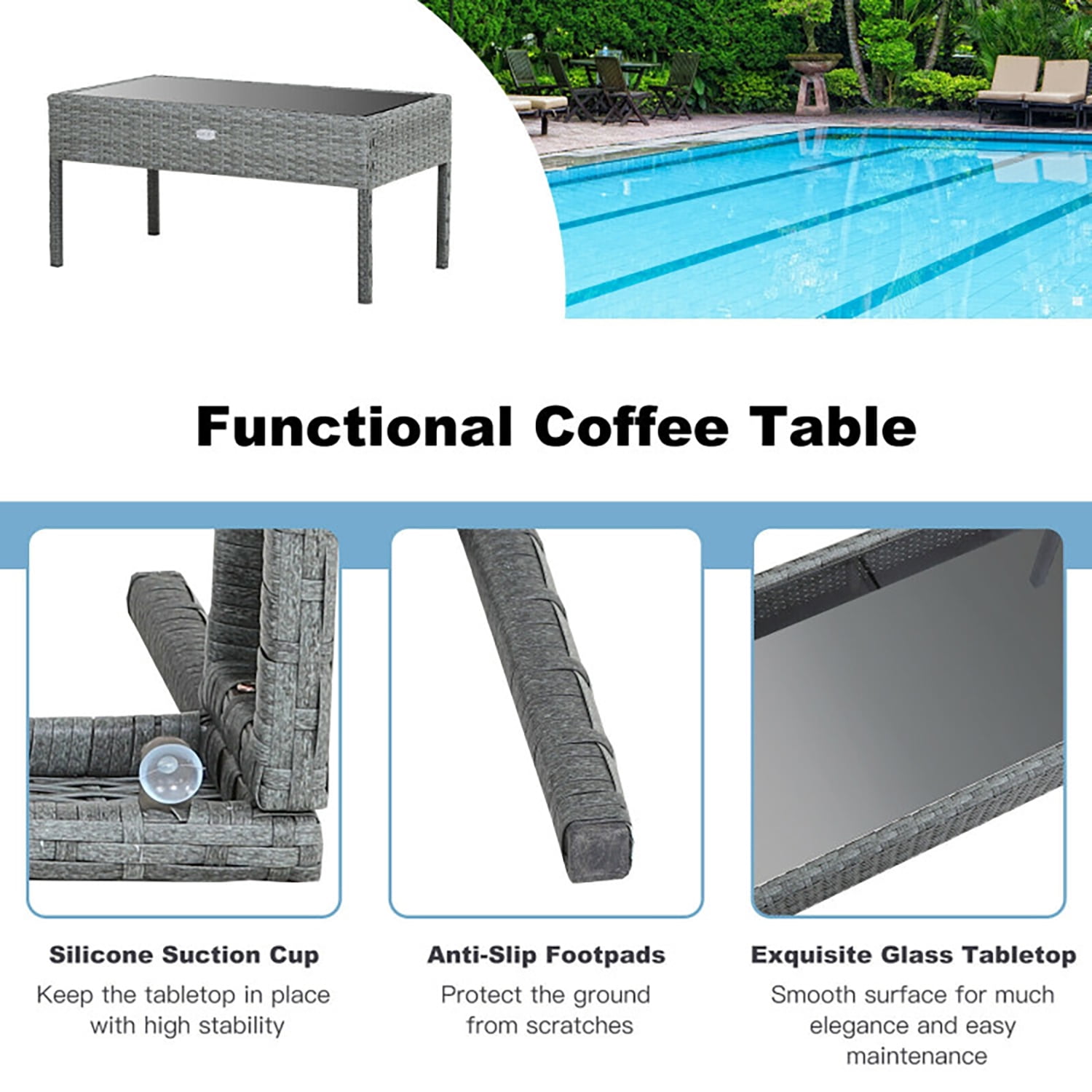 Aimee Lii Rattaner Outdoor Patio Furniture, 4 Pieces Patio Rattan Wicker Conversation Set Sofa Cushioned Wooden Tabletop, B-Gray Aimee Lii Rattaner Outdoor Patio Furniture, 4 Pieces Patio Rattan Wicker Conversation Set Sofa Cushioned Wooden Tabletop, B-Gray