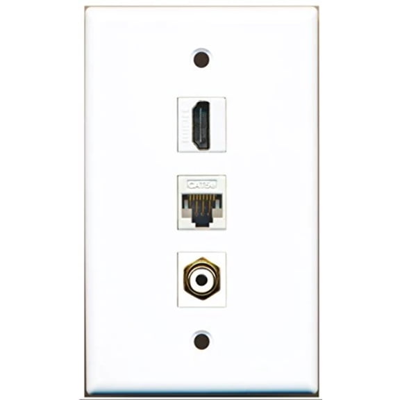 RiteAV - 1 Port HDMI and 1 Port RCA White and 1 Port Cat5e Ethernet White Wall Plate