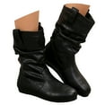 thumbnail image 3 of WEAIXIMIUNG Bottes Noires Hauteur Genou pour Femmes Mode Hiver Plates Mi-Hautes Bout Rond, 3 of 8