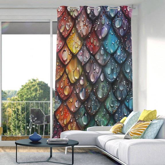 Blackout Curtains Window Curtain for Bedroom Living Room 1 Panel 82"x42" Water Droplets on Dragon Scales