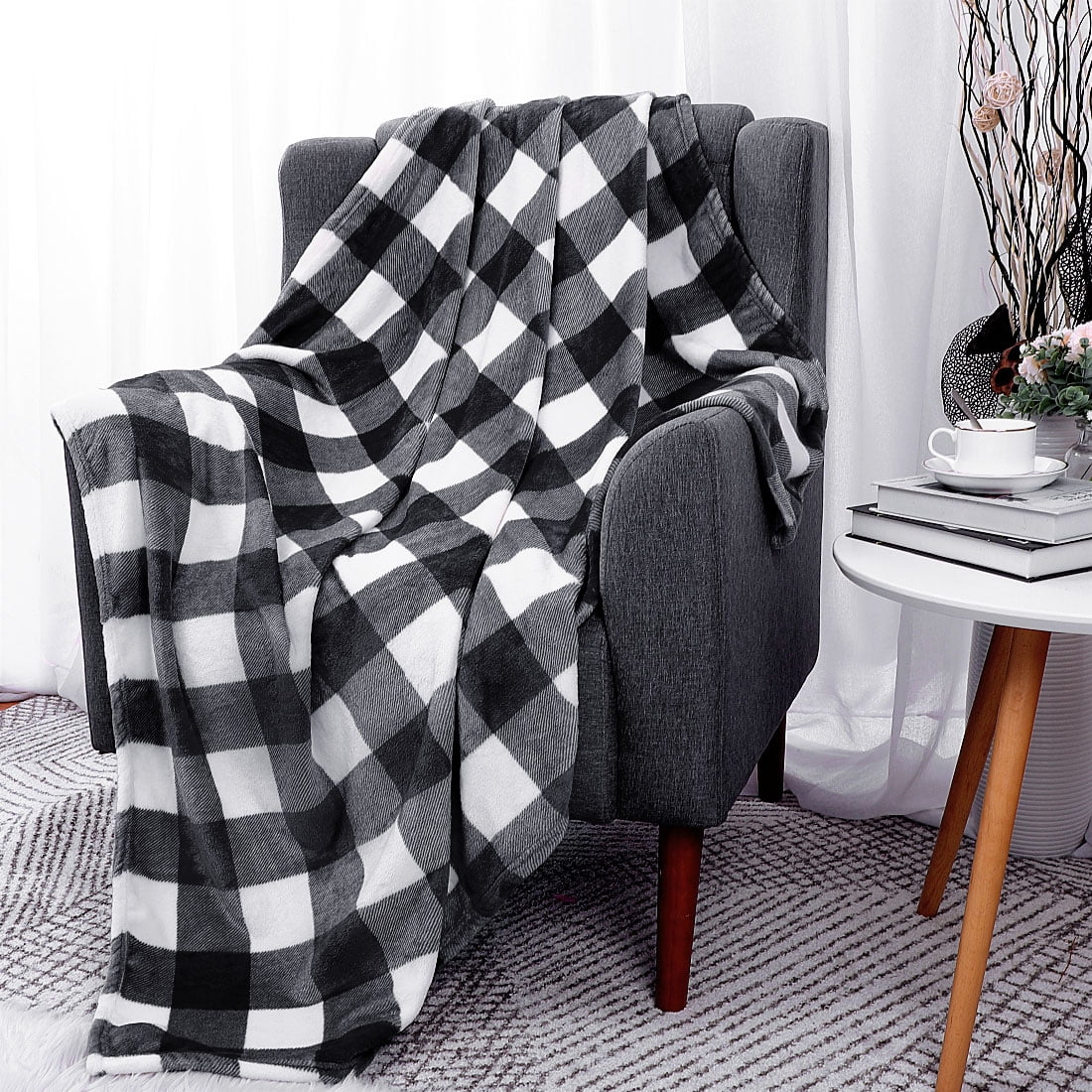 black and white fleece throw
