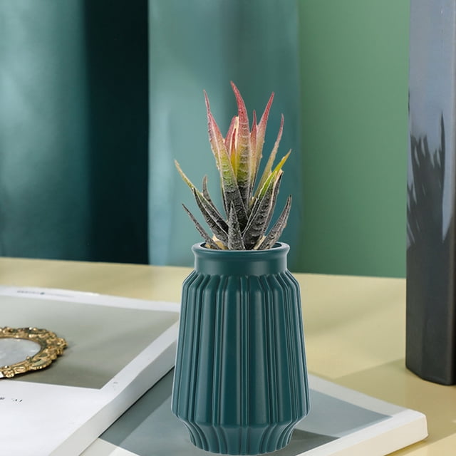 Jarrón de plástico esmaltado para arreglos florales | Decoración para sala y mueble de TV | Expositor de flores secas y frescas | Jarrón decorativo de 23 cm