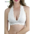 thumbnail image 3 of BadPiggies Womens Floral Lace Halter Bra Bralette Top Underwear Sexy Deep V Bustier Bralette Unpadded Wirefree Lingerie (S, White), 3 of 8