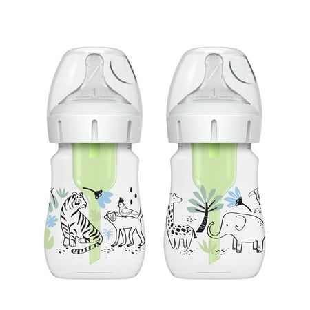 Dr. Brown s Natural Flow Anti-Colic Options+ Wide-Neck Baby Bottle Jungle Decos 5oz/150ml Level 1 Slow Flow 0m+ 2 Pack