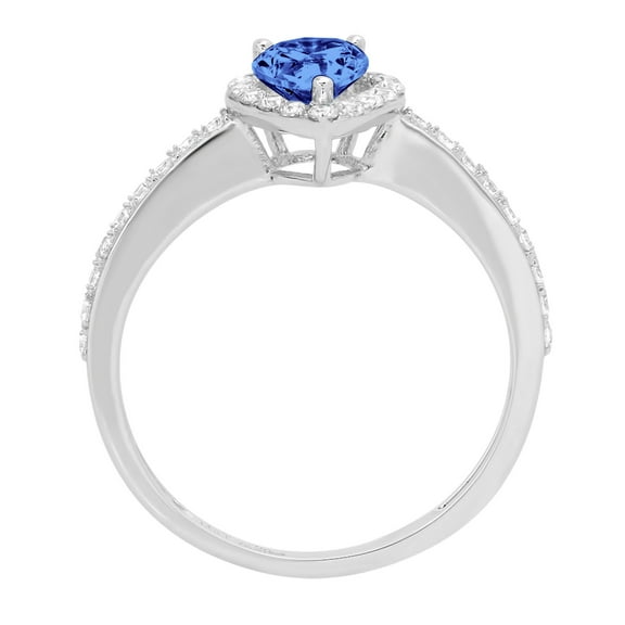 0.755 ct Pear Cut Simulated Tanzanite Solitaire with Accents Engagement Ring for Women in 14K White Gold