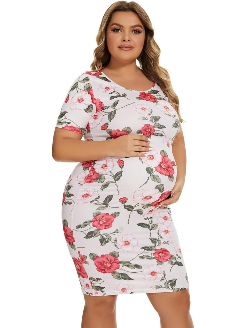 red and white maternity dress Red Ribbed Floral Shoulder Tie Maternity Maxi Dress