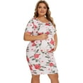 thumbnail image 3 of Maternity Dresses for Daily Baby Shower and Photography, Side Ruching Womens Bodycon Dress, Short Sleeve, Red Floral, Small, 3 of 6