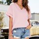 thumbnail image 2 of Primavera color sólido cuello en V manga corta parte delantera corta espalda larga dividida Casual Top mujeres Pompotops hkajfhjk461055, 2 of 9