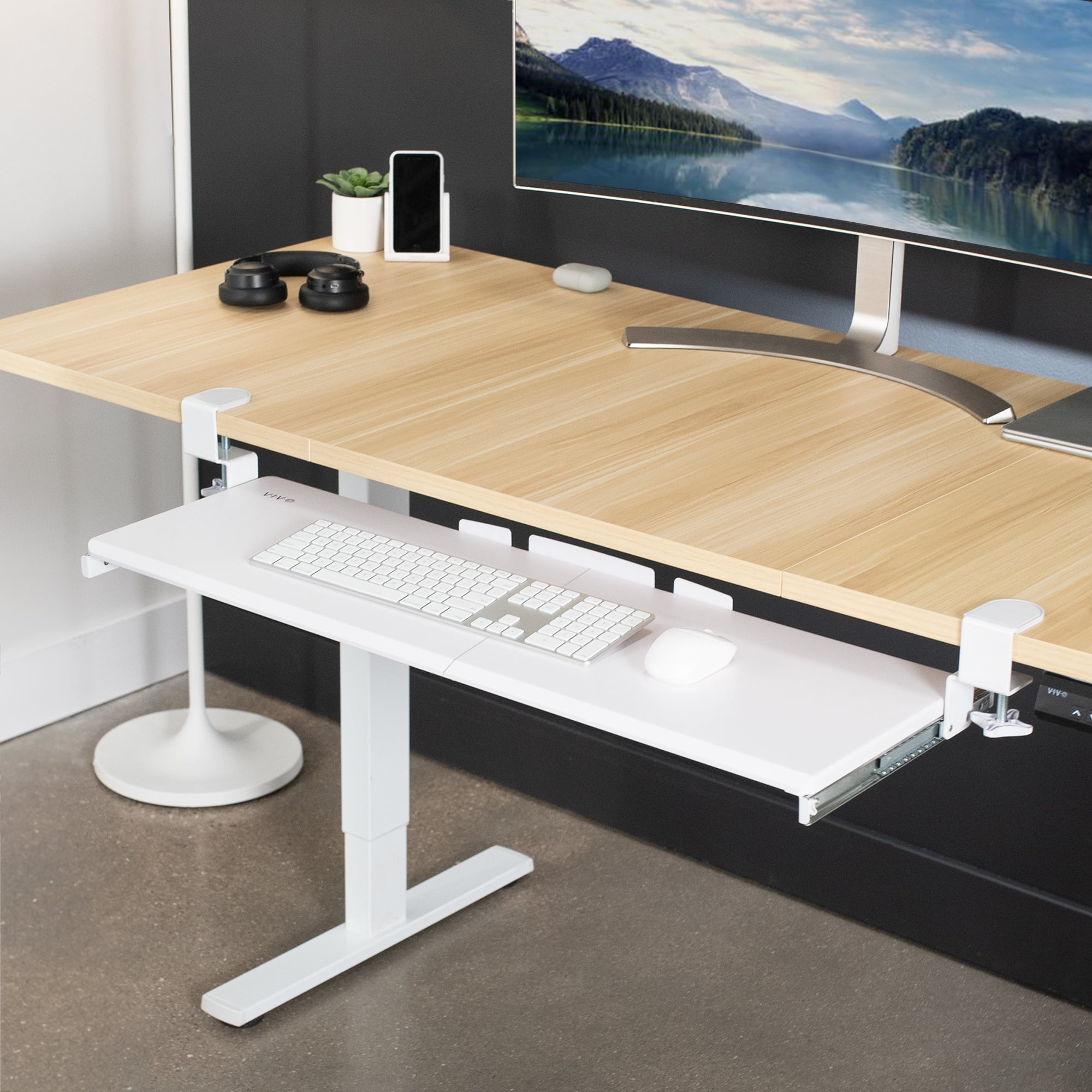 VIVO White Extra Long Clamp-on Computer Keyboard and Mouse Under Desk Slide Tray