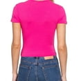 thumbnail image 4 of Simply Fashion Women’s Short Sleeve V- Neck Cotton Spandex Crop Top,Fuchsia,Medium, 4 of 4