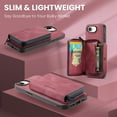 thumbnail image 2 of for iPhone 16e Wallet Case, Minimalist Luxury PU Leather Magnetic Detachable Credit Card Holder, 2 in 1 Zipper ID Cash Slot, Magnetic Closure Kickstand Folio Flip Slim Cover,Red, 2 of 7