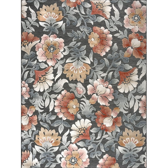 5x7 Water Resistant, Indoor Outdoor Rugs for Patios, Front Door Entry, Entryway, Deck, Porch, Balcony | Outside Area Rug for Patio | Black, Floral | Size: 5'1'' x 7'3''