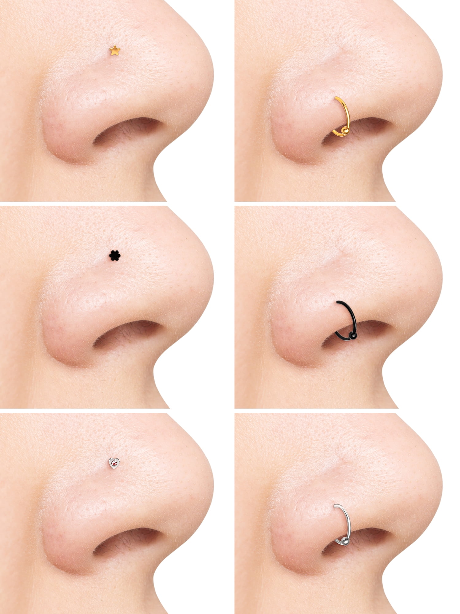 Body Jewelry Women's Stainless Steel 316L 20G Nose and Hoop Set, 6 Pack