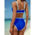 thumbnail image 3 of Sporty Swimsuits for Women Sets High Waisted Two Piece High Cut Bathing Suits Athletic Swimwear Royal Blue S, 3 of 5