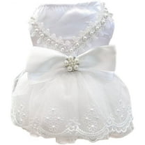White Dog Wedding Dress Puppy Tutu Skirt with Bow and Pearl Decoration,L,White