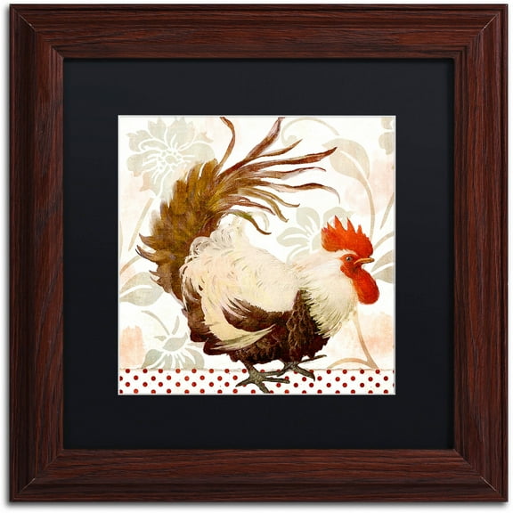 Trademark Fine Art "Rooster Damask II" Canvas Art by Color Bakery Black Matte, Wood Frame