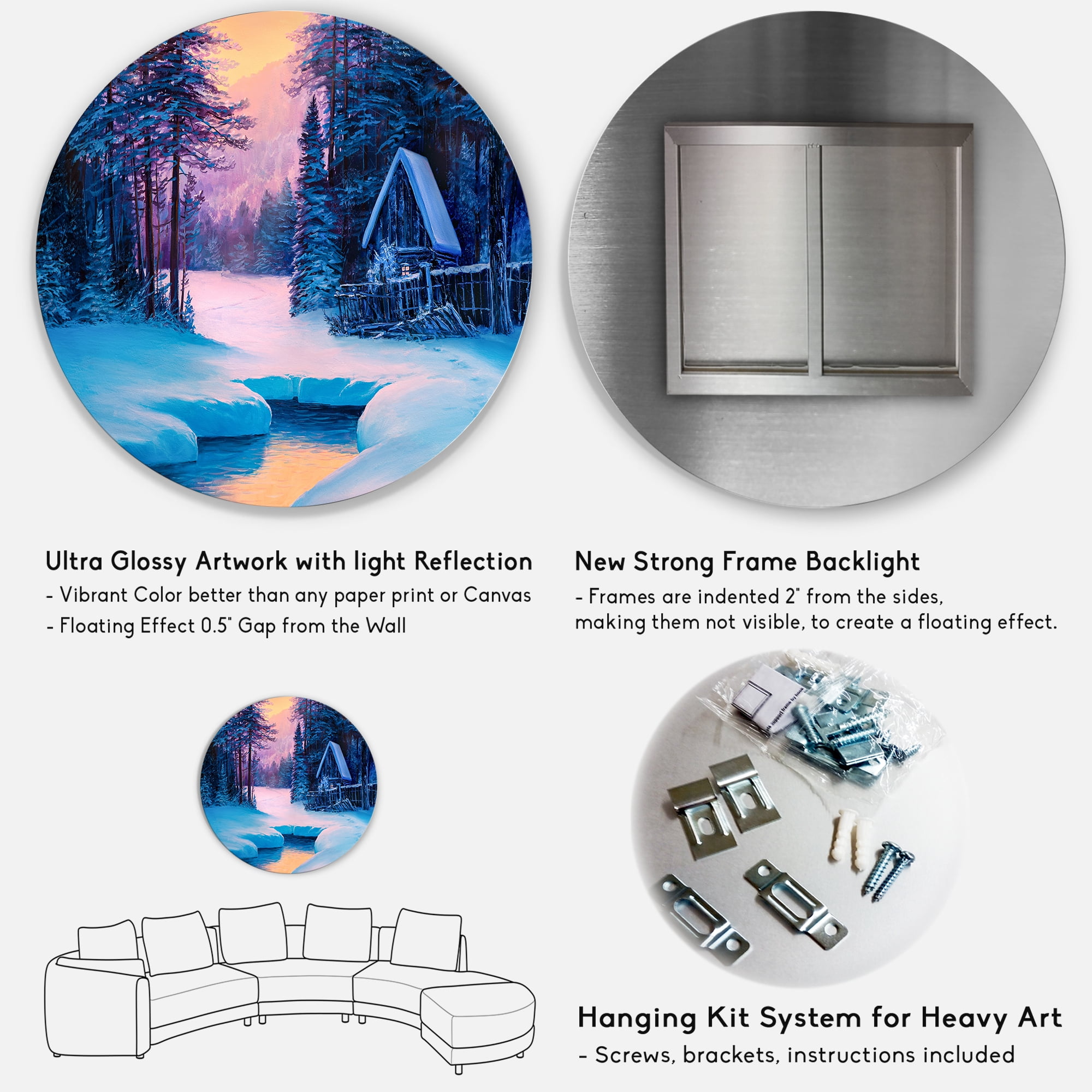 Designart 'The River House In The Woods and Winter Landscape II' Lake House Circle Metal Wall Art 11x11 - Disc of 11