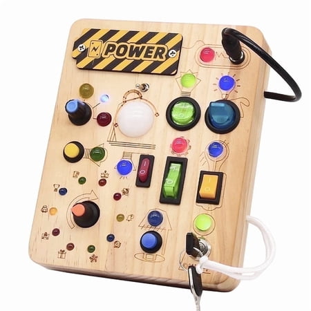 FPCYCG Wooden Busy Board with Led Light for Toddlers Fidget Learning Travel Montessori Sensory Toys for Autism