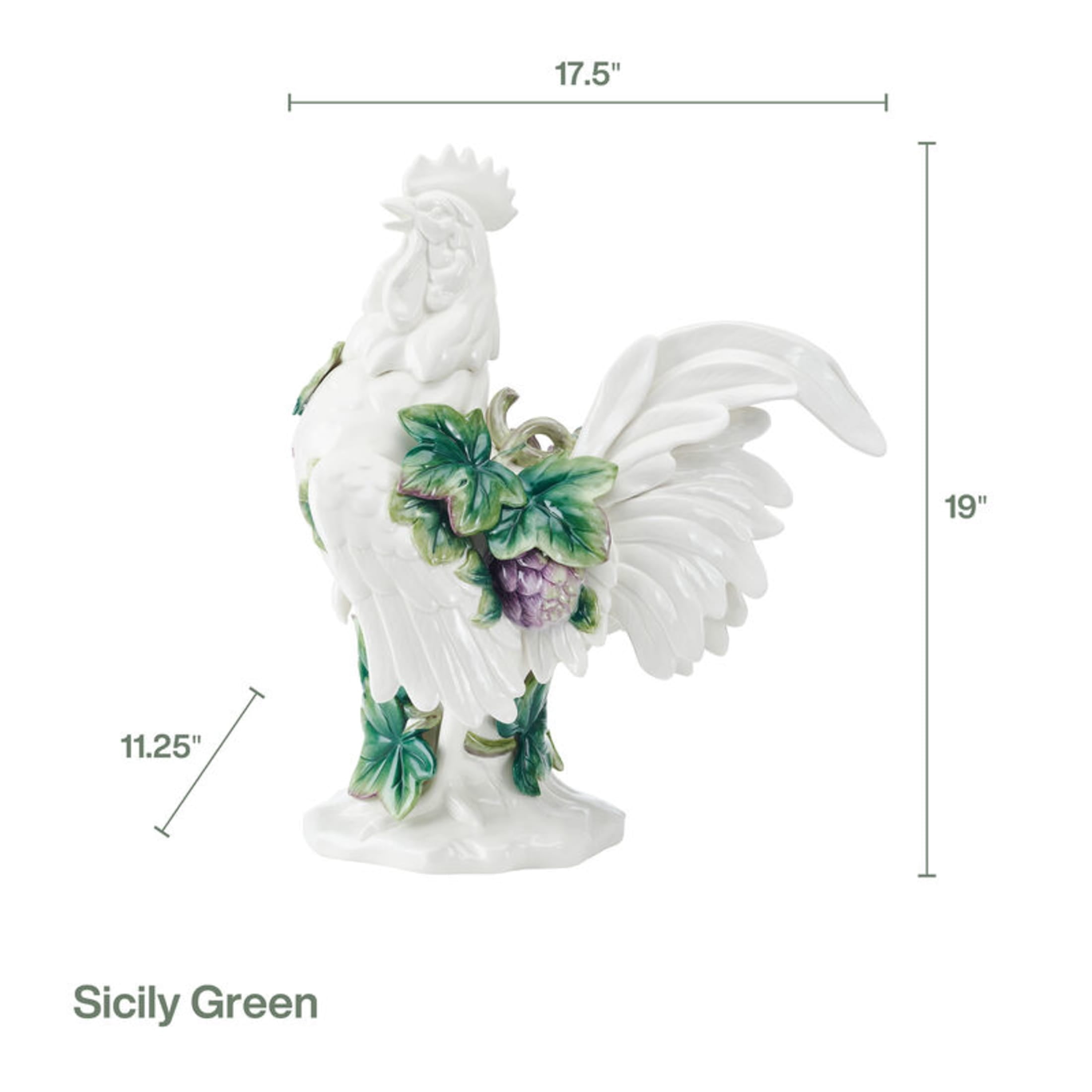 Fitz and Floyd Sicily 19" Green Rooster Earthenware Decorative Figurine