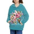 thumbnail image 3 of Xoenoiee Girls Sweatshirt Pullover Hoodies Long Sleeve Hooded Sweater for Kids Fall Winter Clothing with Kangaroo Pocket, Splatter Retro Floral Hummingbird Butterfly Print, S, 3 of 7