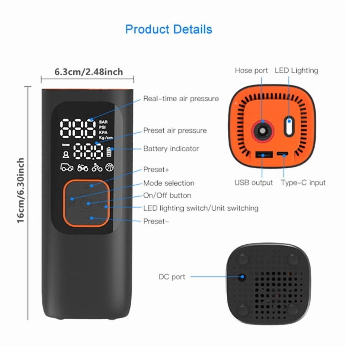 Ambifirner Tire Inflator Portable Air Compressor, Cordless Air Pump for Car Tires, 150 PSI Electric Bike Tire Pump with LED Light for Motorcycle, Auto, Ball, Bicycle