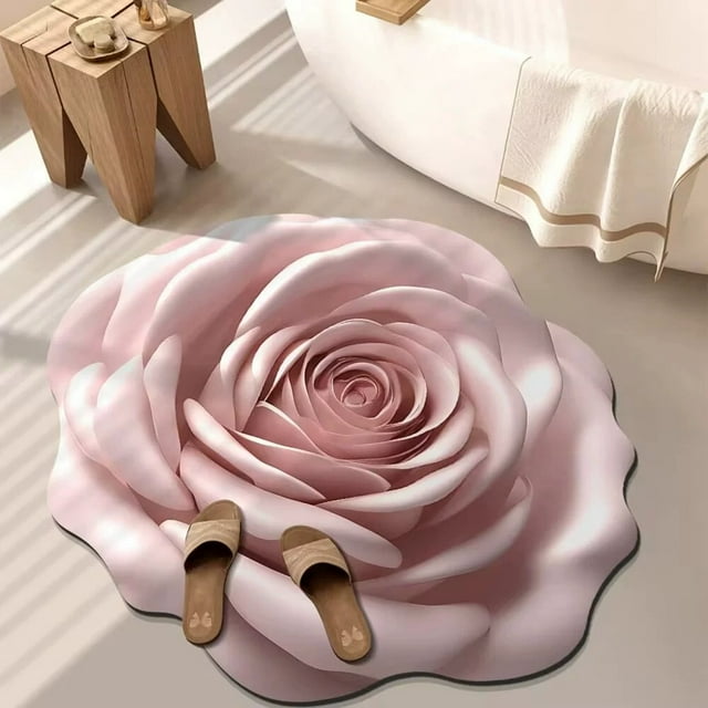 3D Flower Mats Irregular Carpets Light Washable Decorative Rugs for Bedroom Living Room Bathroom and Camping Home Soft Non- Water-Absorbent Floral Visual Design