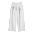 thumbnail image 5 of Khunlpohl Women's Capri Pants Wide Leg Elastic High Waist Yoga Casual Capris Pant Plain Loose Trousers with Pockets, 5 of 8