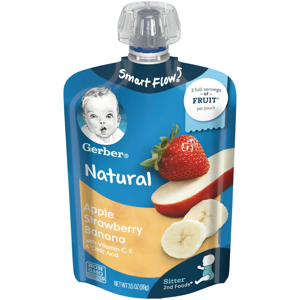 Gerber Stage 2 Baby Food, Apple Strawberry Banana, 3.5 oz Pouch