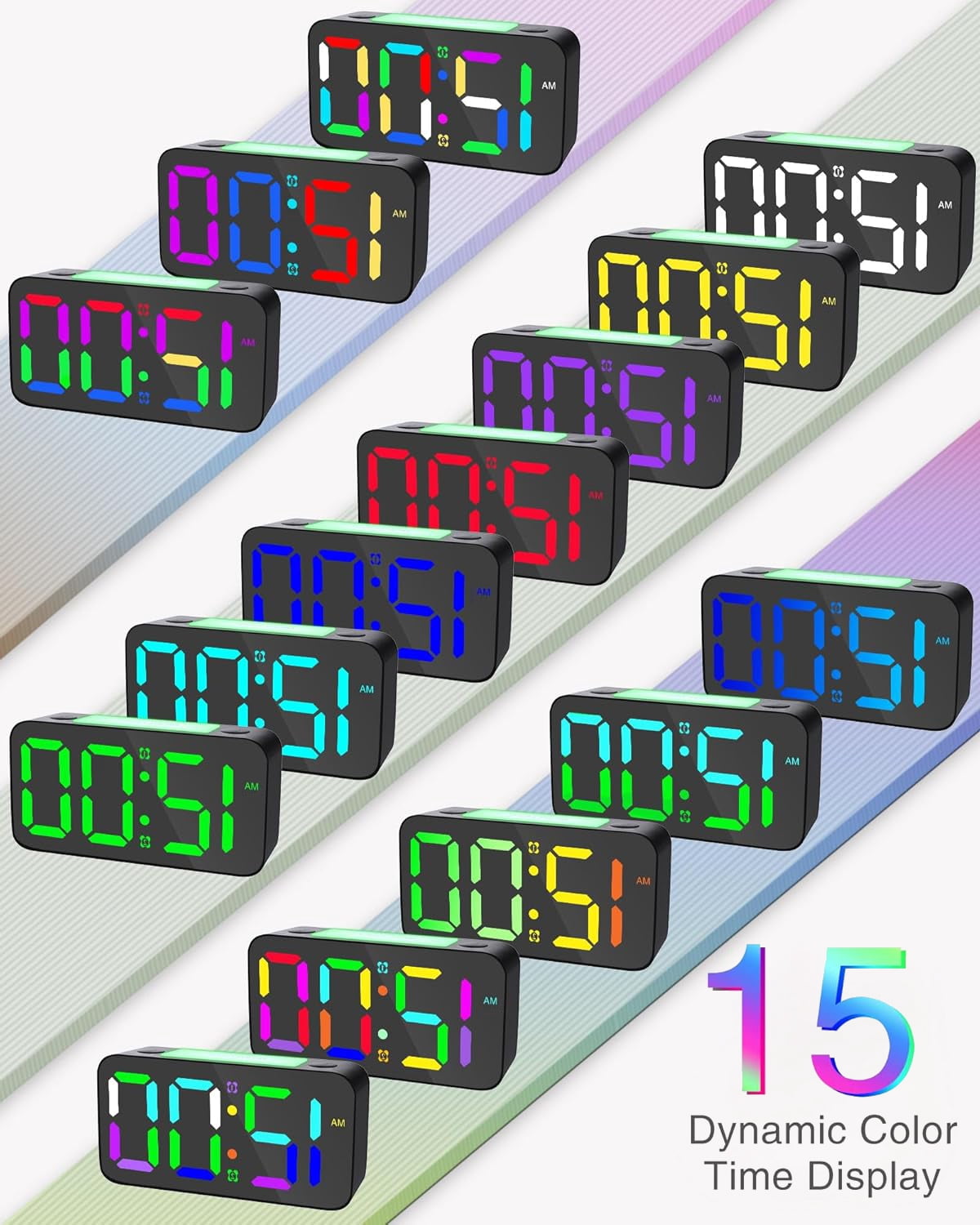 Annvch Extra Loud RGB Alarm Clock for Heavy Sleeper Hearing Impaired Deaf Bedroom, Rainbow Vibrating Dual Alarm with Bed Shaker,7-Color Night Light,USB Charger,Power-Off Memory