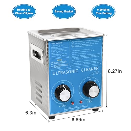 Kendal Commercial Grade 120watts 2L Ultrasonic Cleaner 40kHz with Knobs Timer&Heater Cleaning Machine, for Watch Instruments Industrial Parts Excellent Cleaner Solution