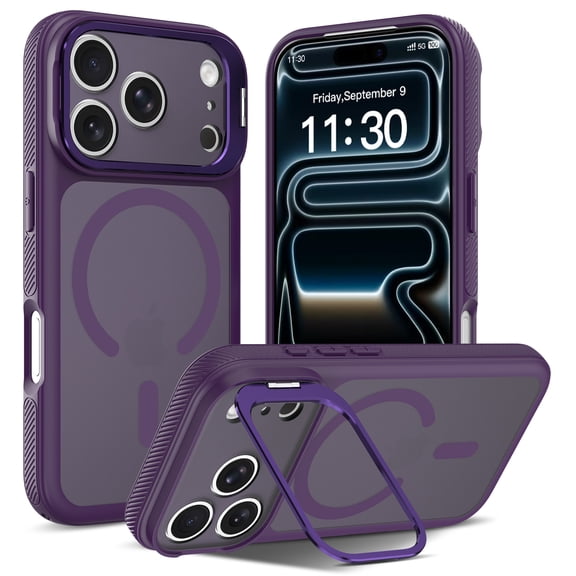 Corliven for iPhone 18 Pro Max Case with Kickstand, Compatible with MagSafe, Magnetic PC TPU Protective Cover with Camera Lens Protection, Purple