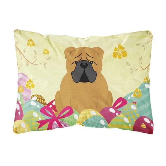 Carolines Treasures BB6122PW1216 Easter Eggs English Bulldog Red Canvas Fabric Decorative Pillow, 12H x16W, multicolor