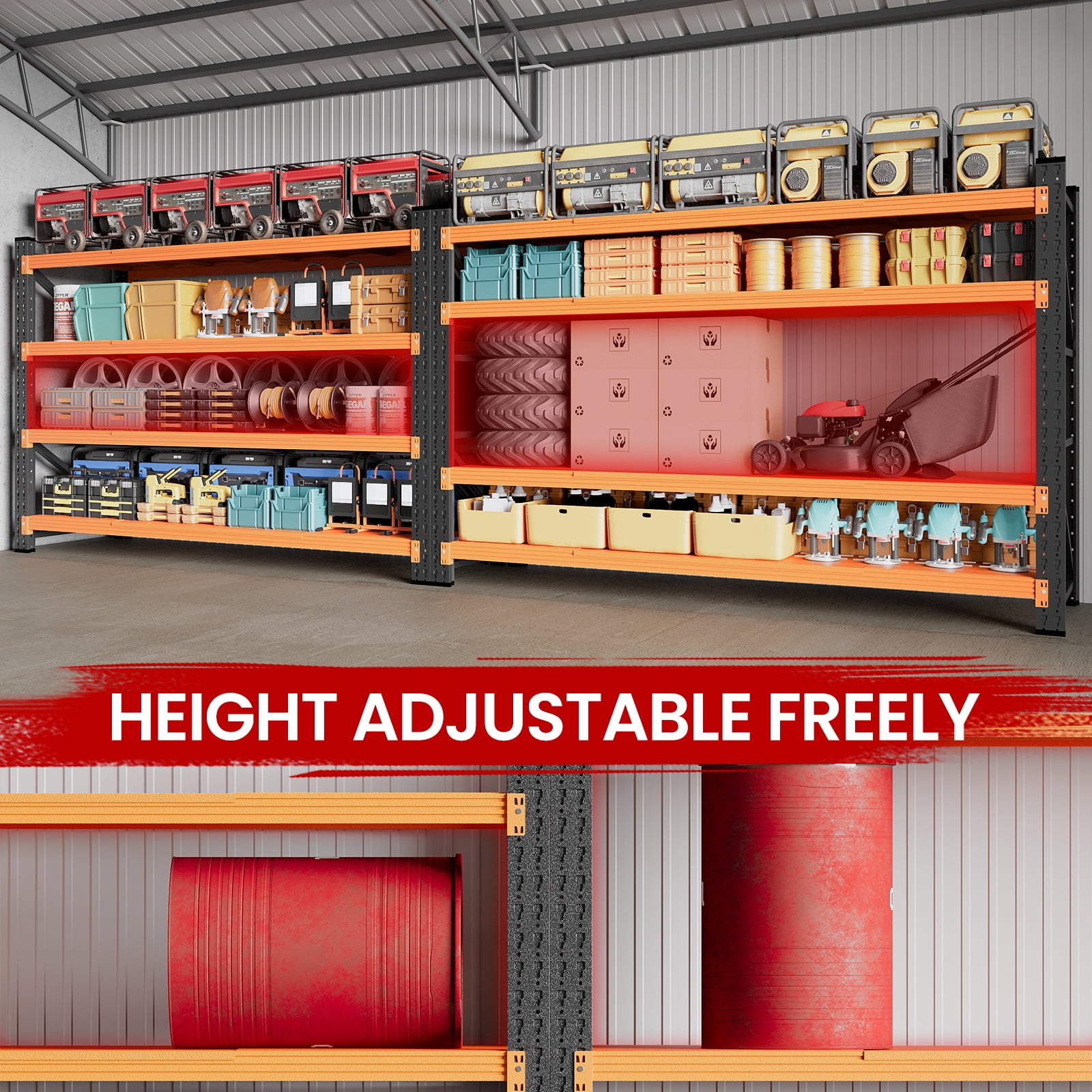 AUHUP 4-Tier Garage Storage Shelves 5000LBS Heavy Duty Metal Shelving 71" W Shelving Unit for Warehouse,Basement Industrial,Commercial Utility Rack Shelf, Black & Orange