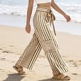 thumbnail image 4 of Dwellite Womens Striped Wide Leg Palazzo Pants High Waisted Elastic Drawstring Casual Lounge Trousers with Pockets Khaki M, 4 of 5